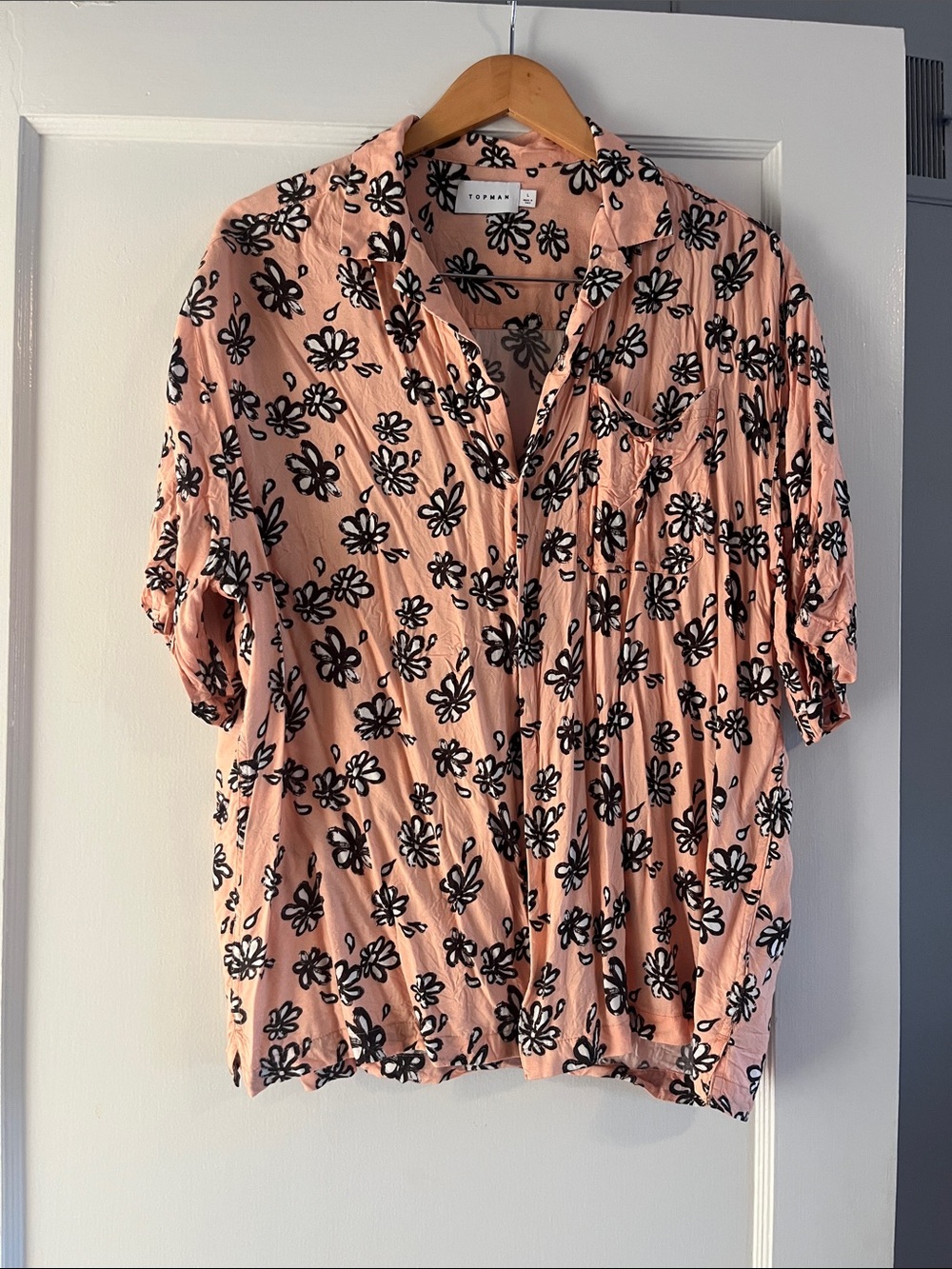 Topman Peach Shirt with Black & White Floral Print